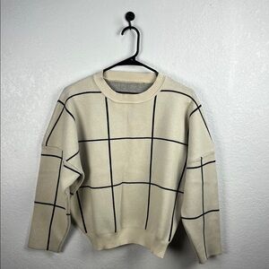 Chicwish Womens Grid Boxy Fit Batwing Sleeves Sweater Khaki Small/ Medium Wool
